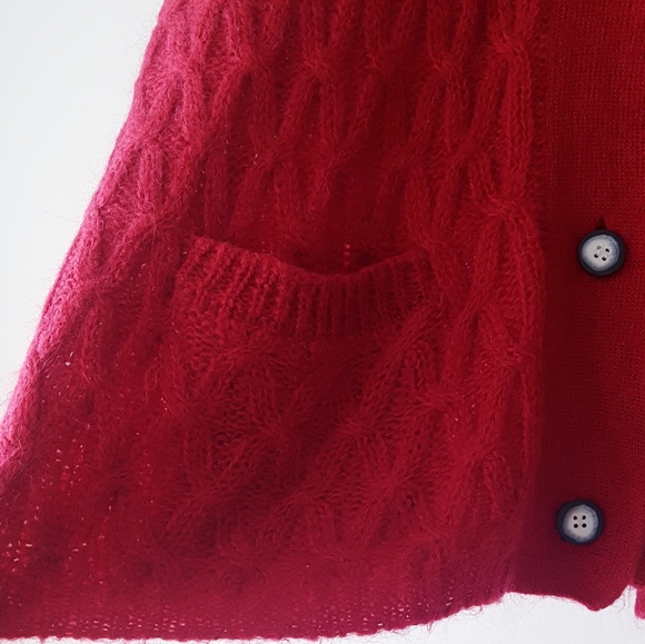 WOODS & GRAY Red Mohair Blend Knitted Long Cardigan - Picture 6 of 10